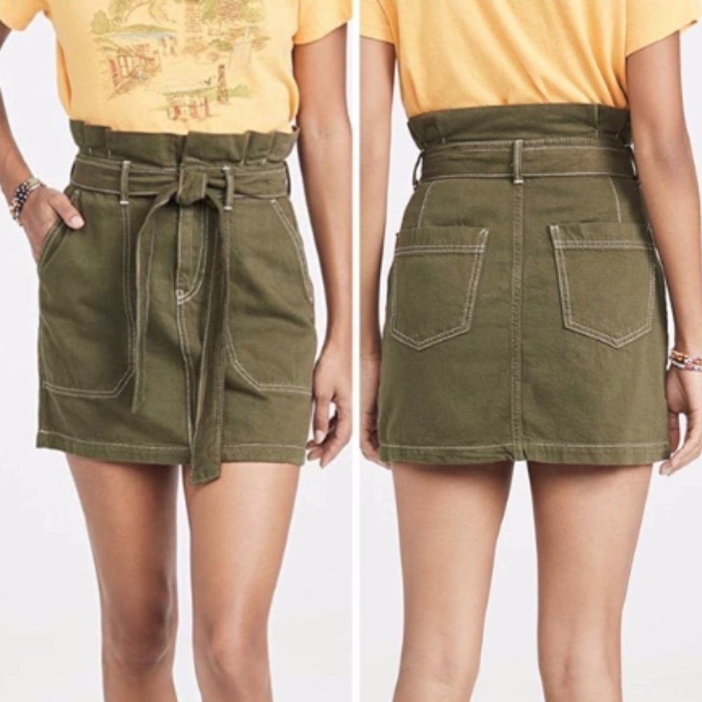 Free People Splendor in the Grass Utility Skirt Moss Army Green belted sz 6